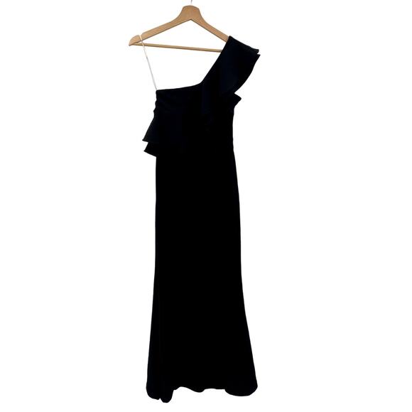 Lulu's S Black one Shoulder ruffle maxi Gown - Picture 3 of 6